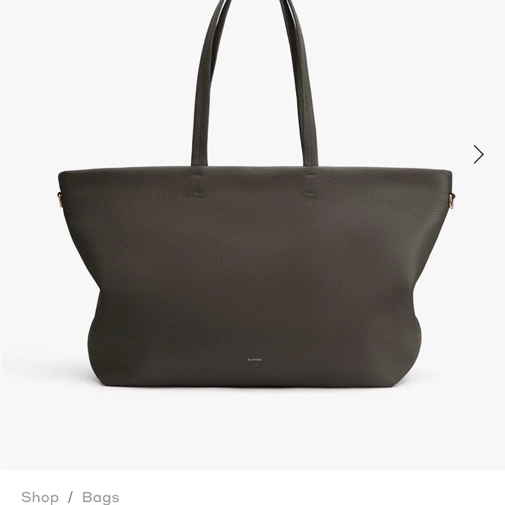 Cuyana Dark Olive Easy Zipper Leather Tote Bag